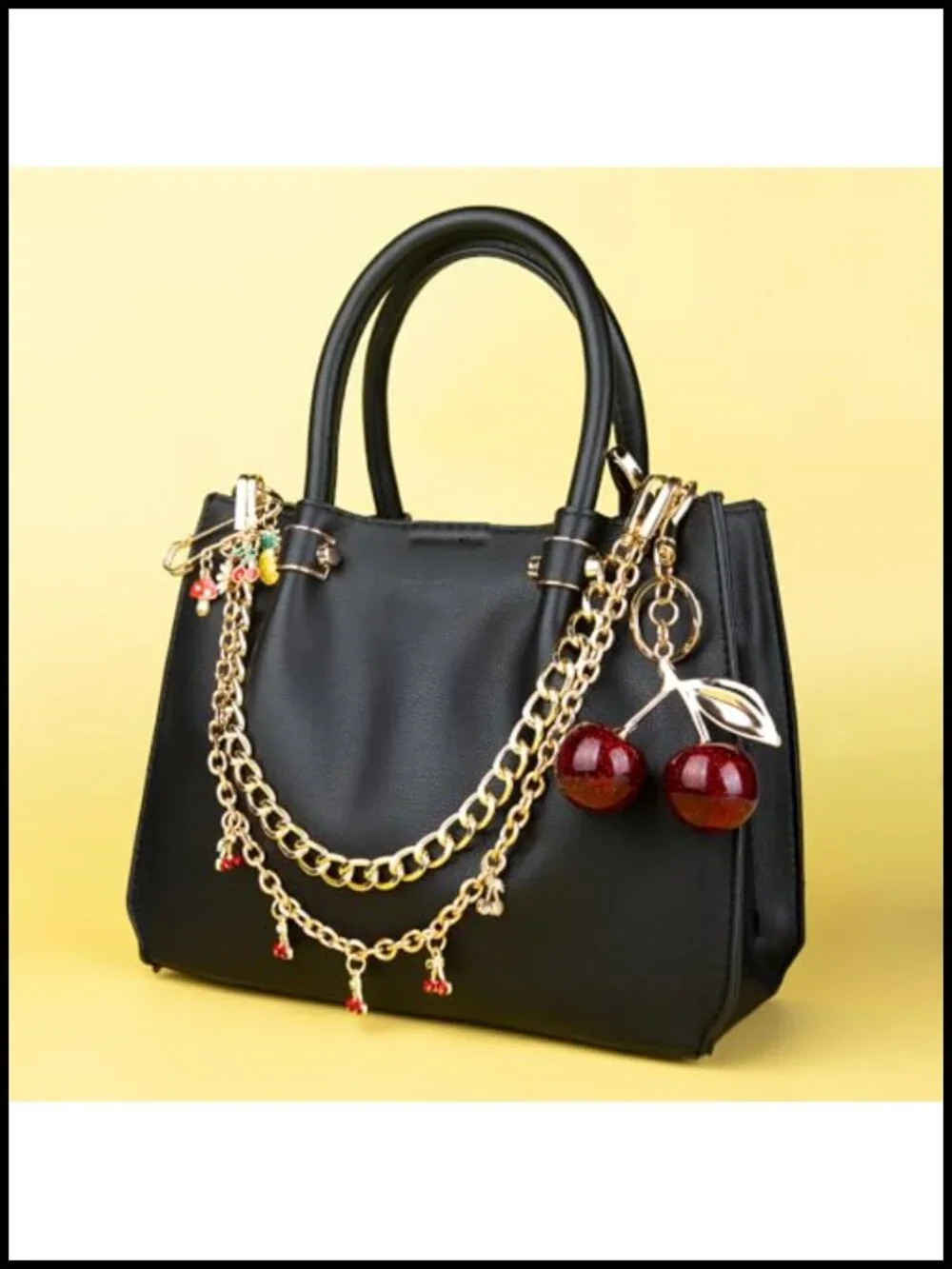 4-in-1 Cherry Bag Charms Set 14K Gold-Plated Purse Charms with Keychain